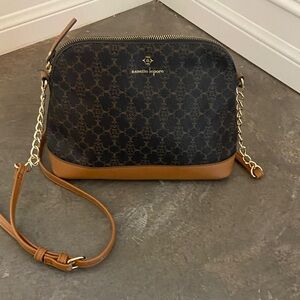 Nanette Lepore Chocolate Brown and Tan Logo Crossbody Bag